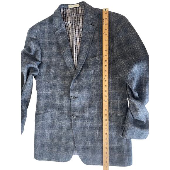 JOE Joseph Abboud Subtle Plaid Wool Flannel Elbow Patch Jacket Size 46 L Slim - Picture 8 of 9